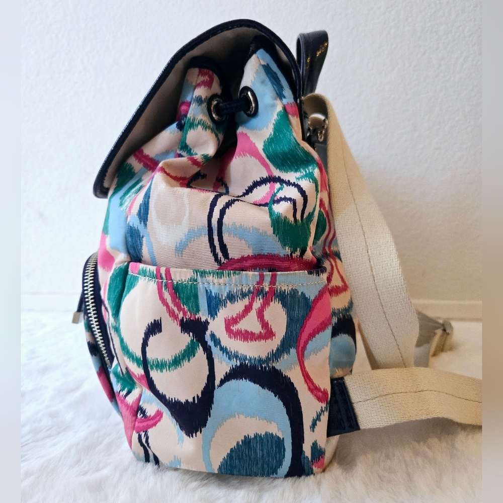 Coach Ikat Scribble Multicolor Signature Backpack Navy Trim - Picture 6 of 11